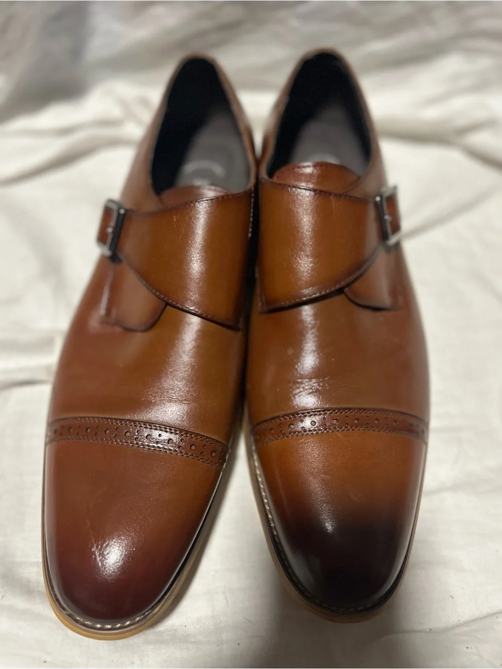 Stacey Adams Men's Cognac Leather Single Monk Strap Dress Shoes